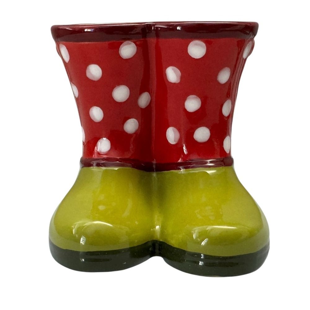 NEW Grasslands Road 4" Red Polkadot Floral Planter Rubber Boot Holiday Christmas